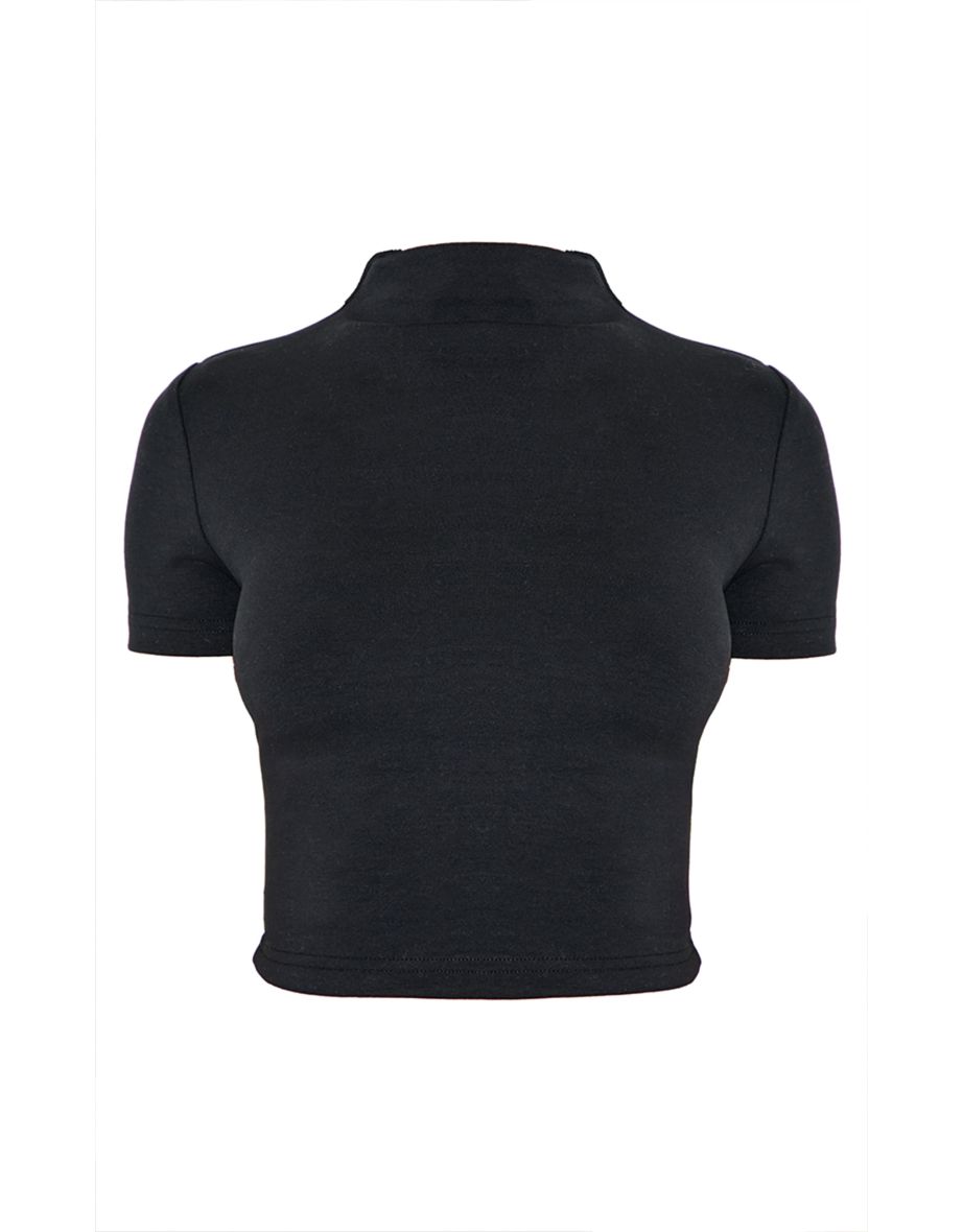 Petite Black Modal Cap Sleeve Crop Top - 4