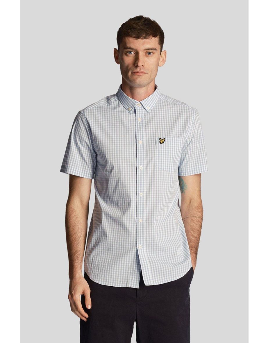 Gingham Short Sleeve Shirt Light Blue