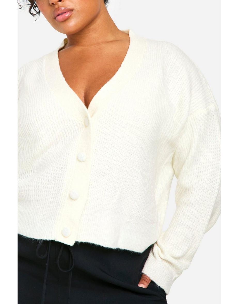 Plus Soft Knit Button Cardigan - ivory - 3