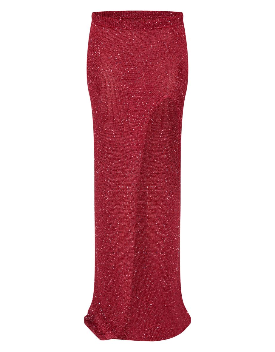 Wine Sequin Knit Side Split Maxi Skirt - 4