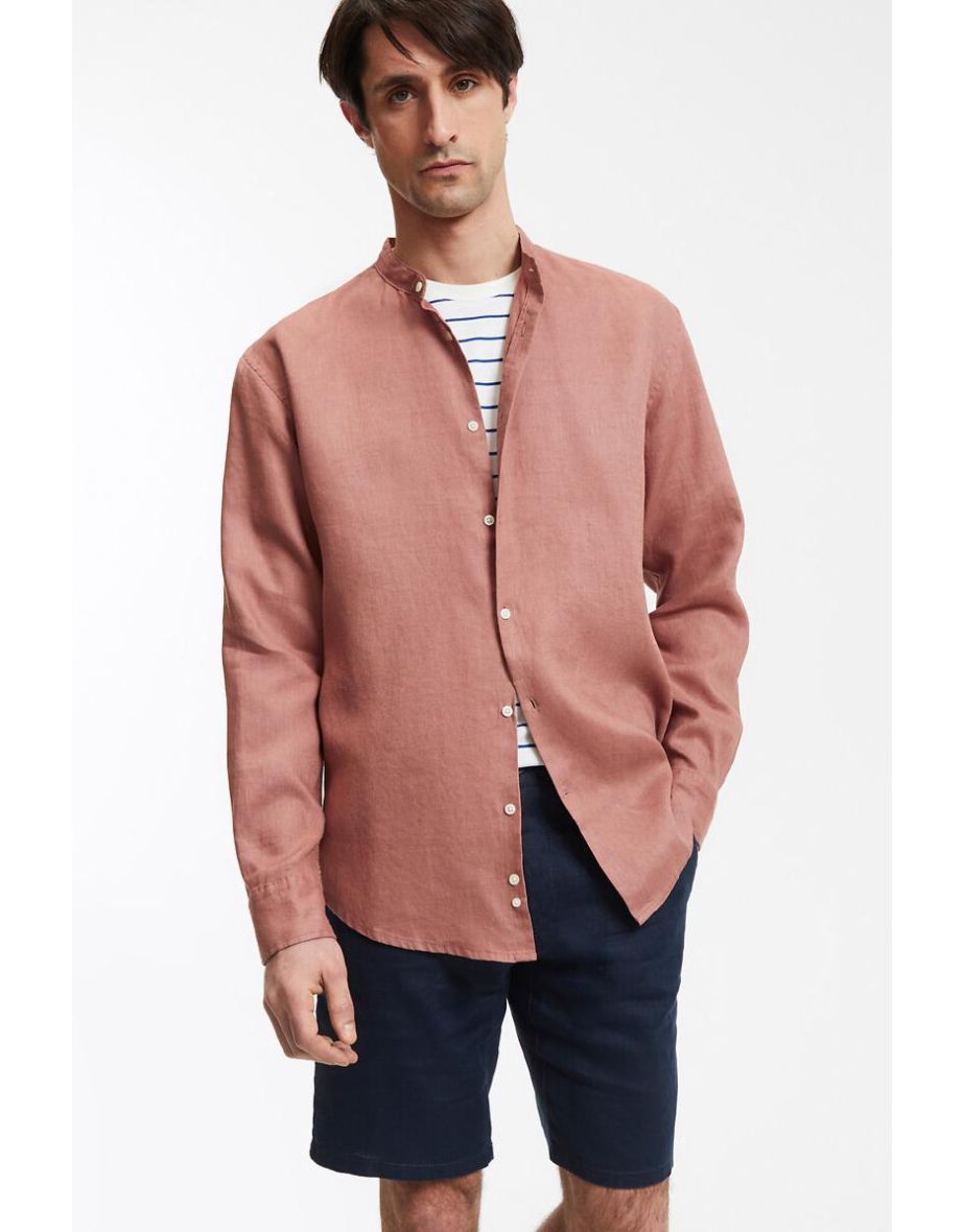 Regular Fit Shirt with Mao Collar in Linen, Signature, Aurele