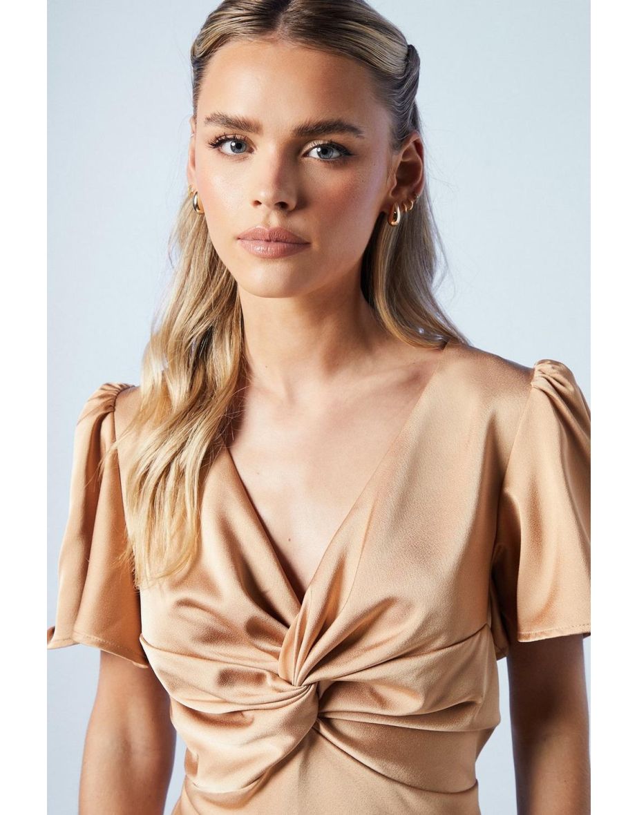 Petite Twist Front Angel Sleeve Maxi Bridesmaids Dress - 3