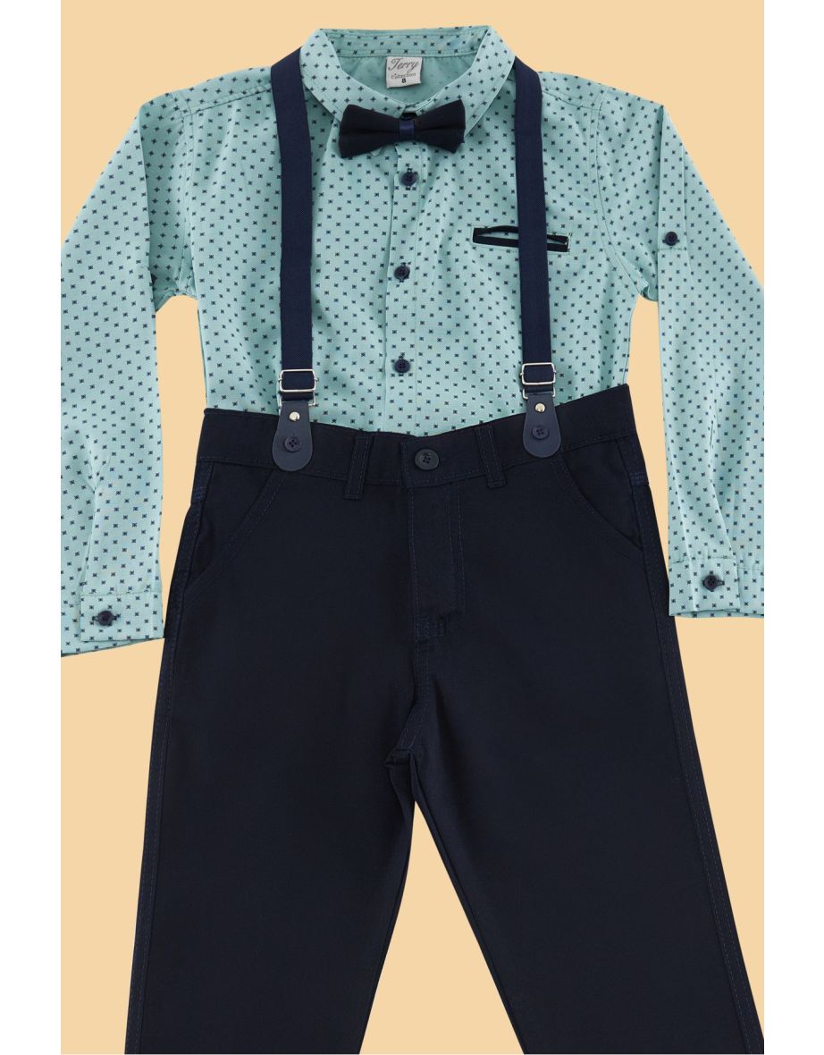 Mint Boy Bow Tie Polka Dot Shirt Trousers Suspender Set