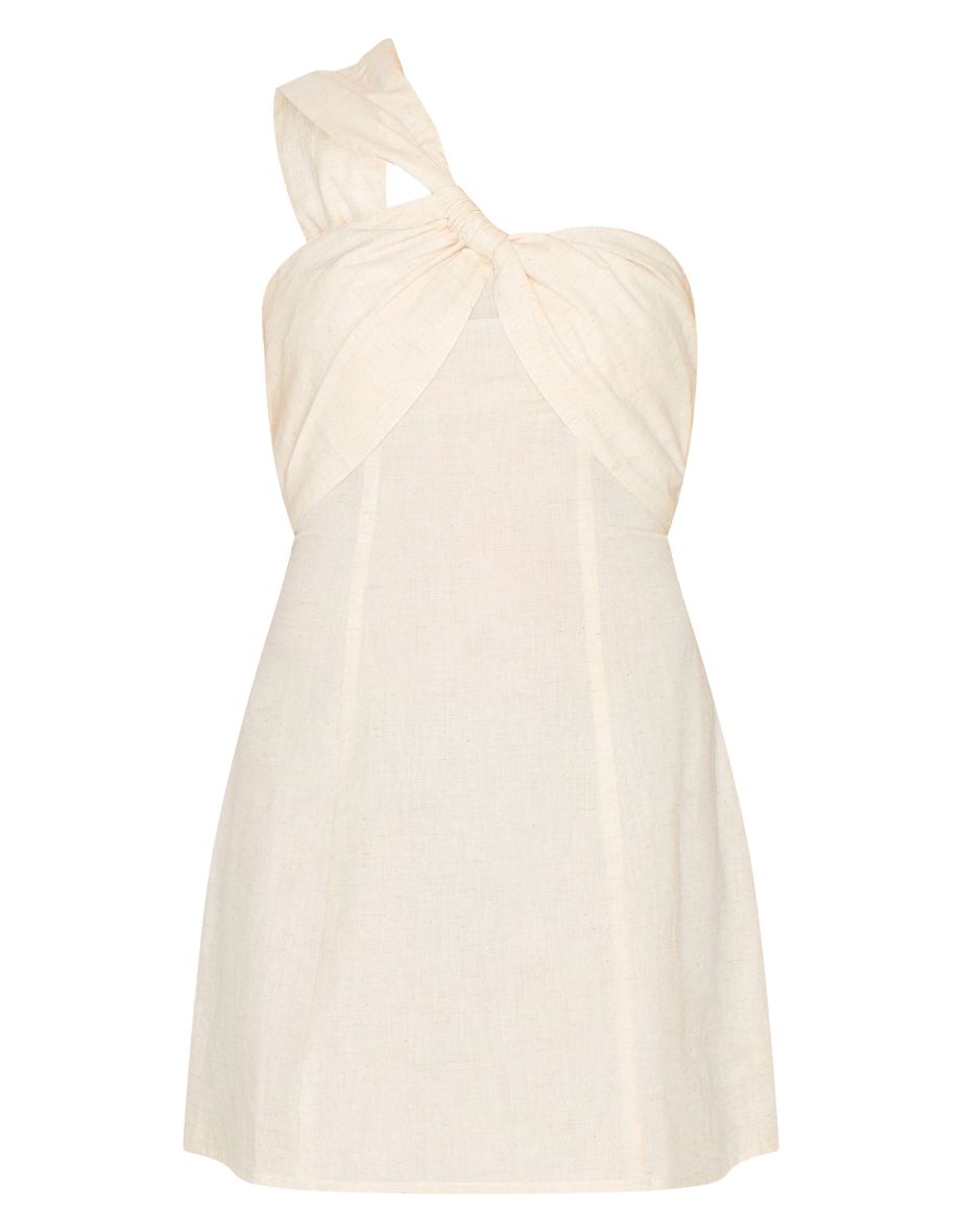 Petite Stone One Shoulder Knot Mini Dress - 4