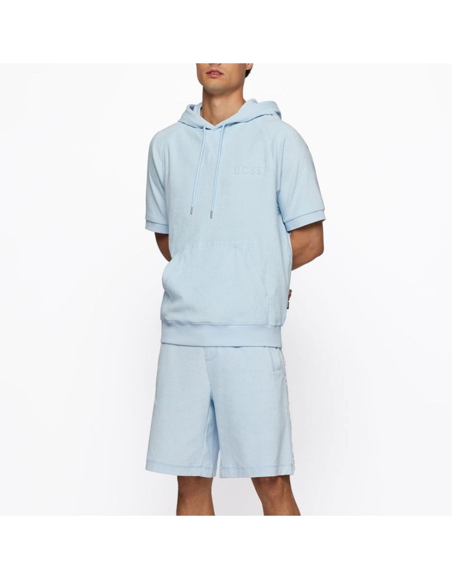 Men's Boss Sealy 09 Short Sleeve Hooded Sweatshirt in Blue