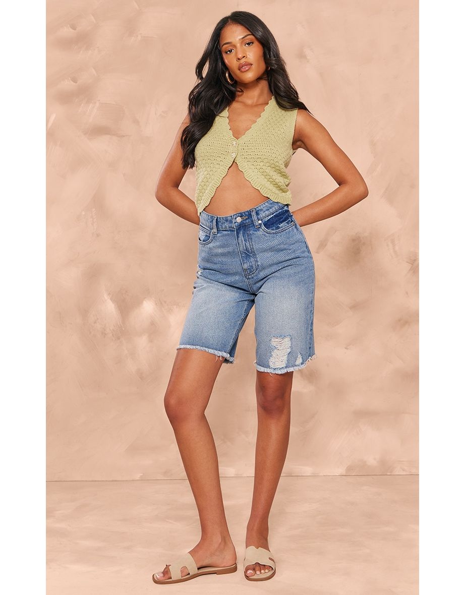 Tall Blue Denim Ripped Jorts