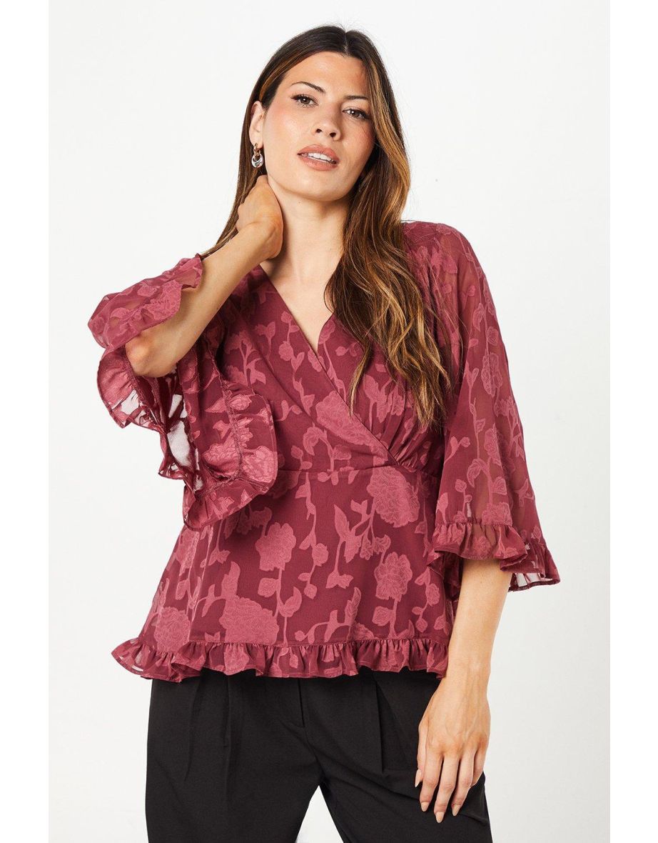 Occasion Jacquard Ruffle Wrap Blouse