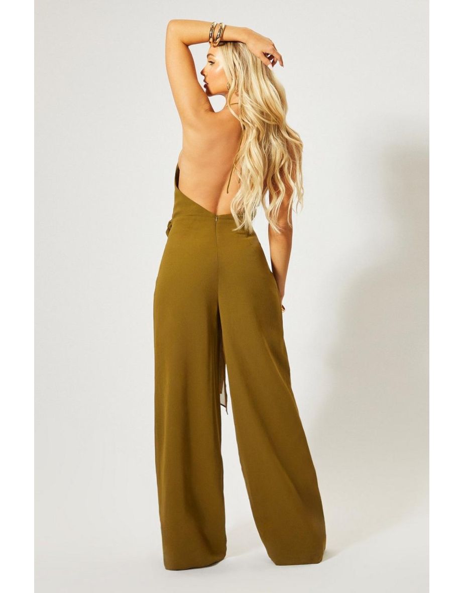 Shell Trim Wide Leg Halterneck Jumpsuit - 3