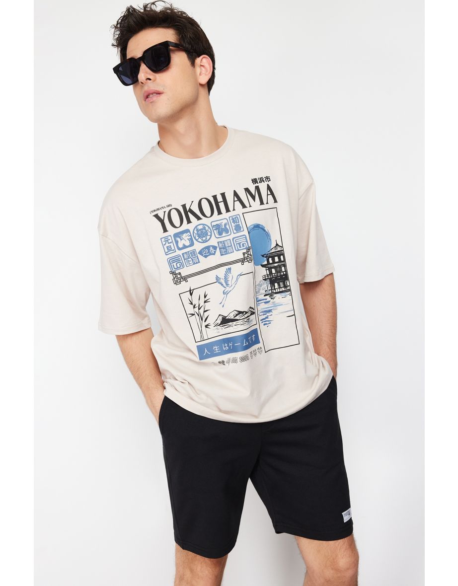 Stone Men's Oversize Far East Printed 100% Cotton T-Shirt - 7