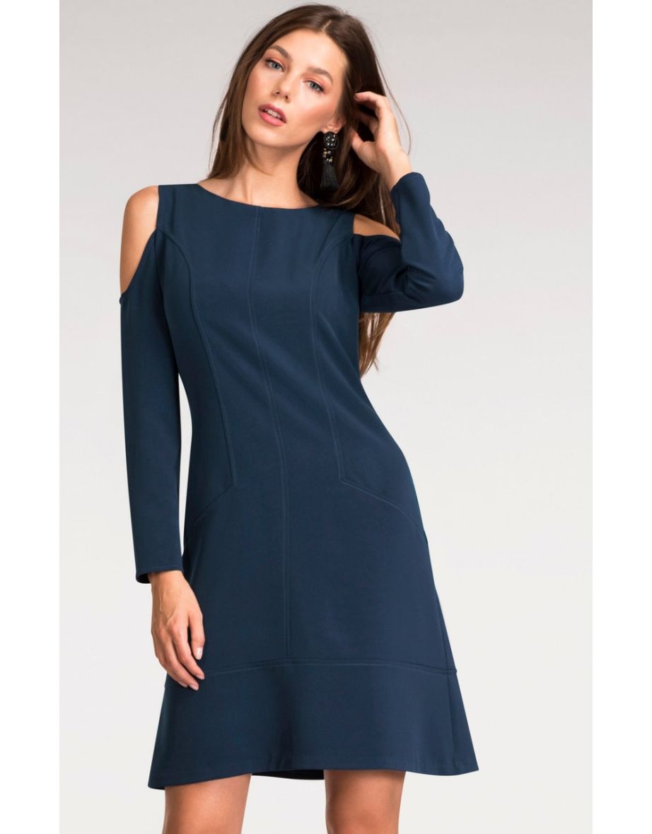 Closet London  Green Cold Shoulder A-line Dress - 3