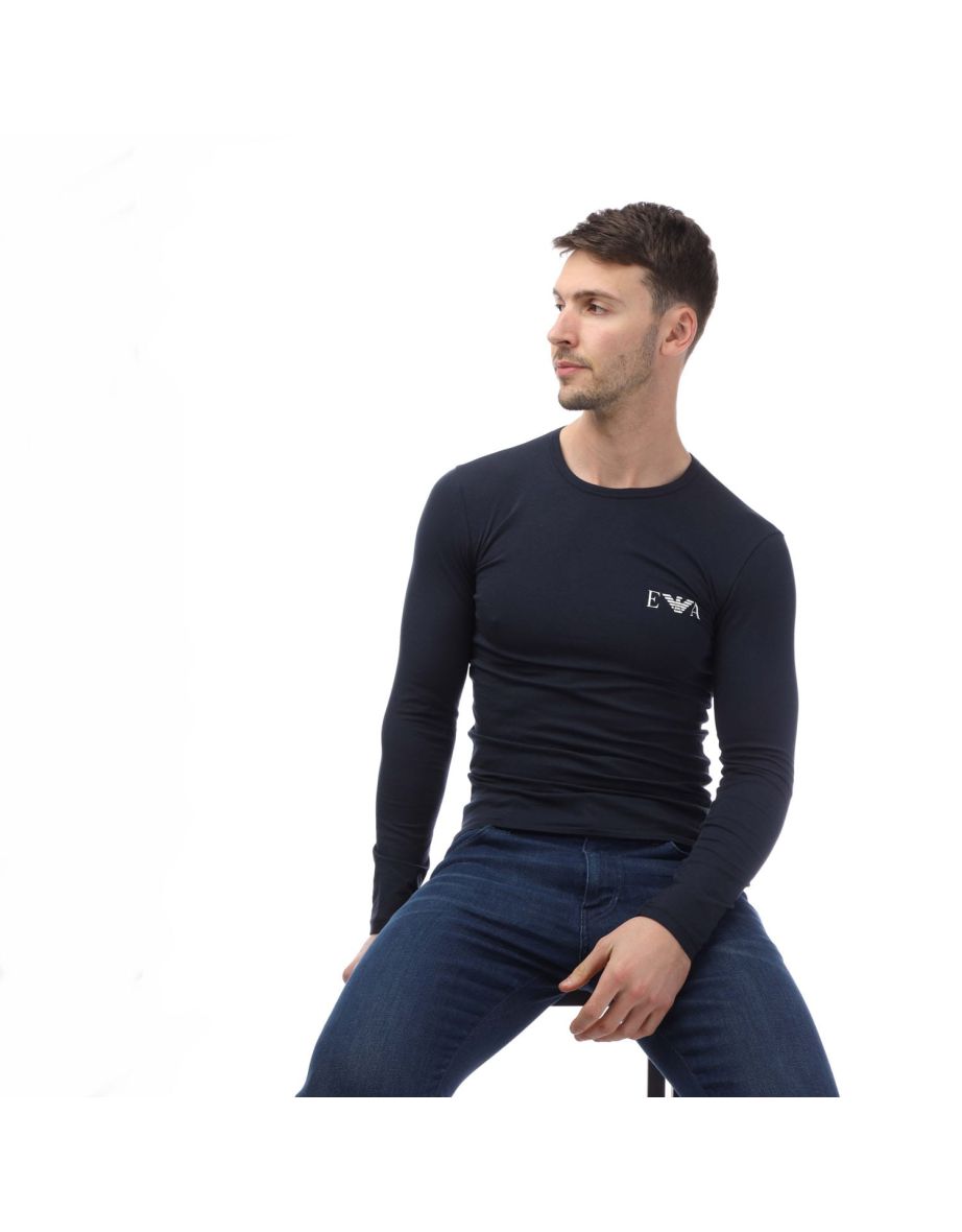 Men's Emporio Armani Slim-Fit Long Sleeve T-Shirt in Blue - 3