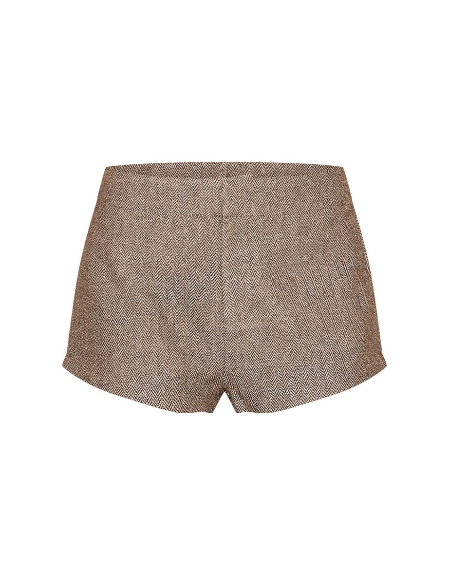 Mocha Tweed Textured High Waist Woven Tailored Shorts - 5