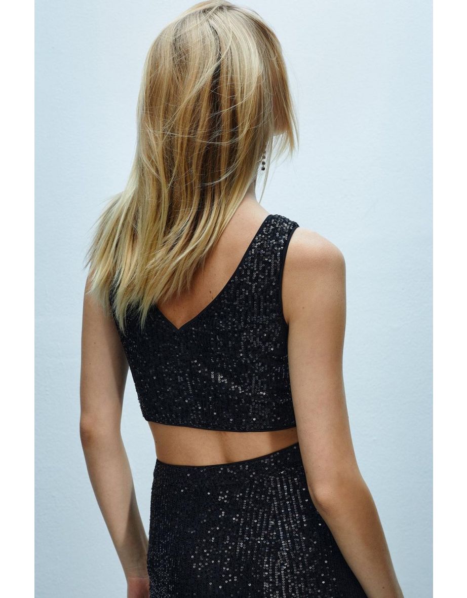Twist Front Sequin Crop Top - 2