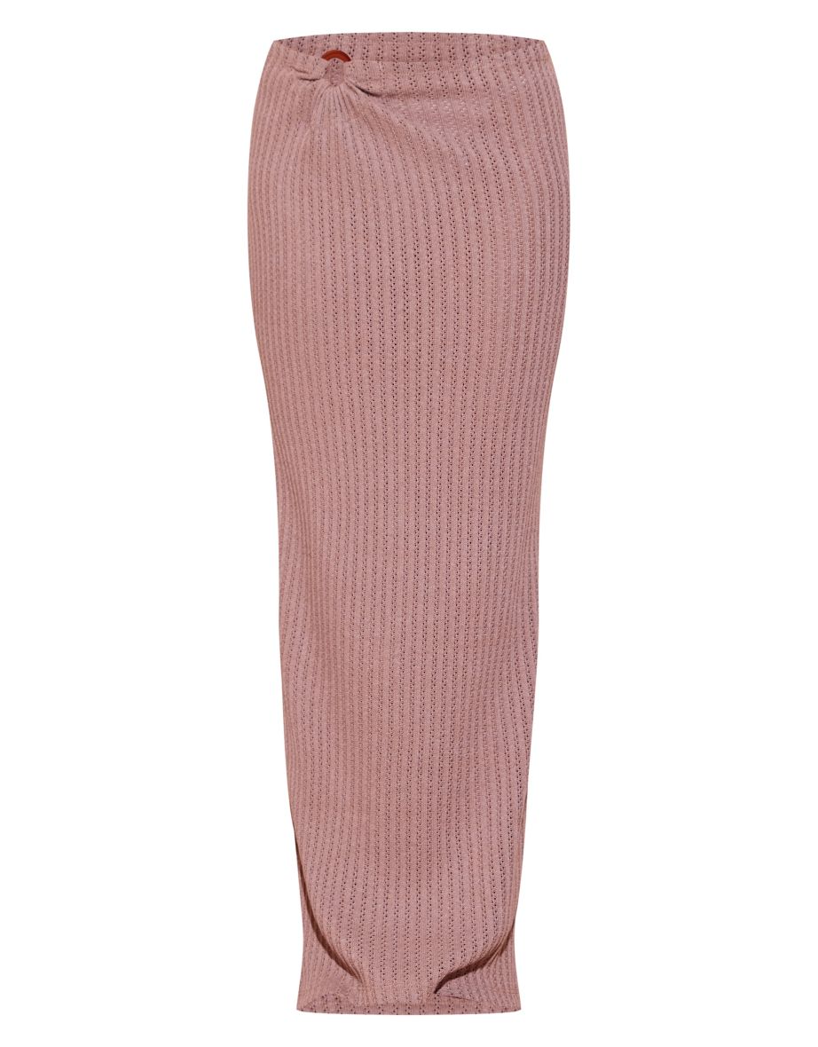 Chocolate Textured Jersey Ring Detail Low Rise Maxi Skirt - 4
