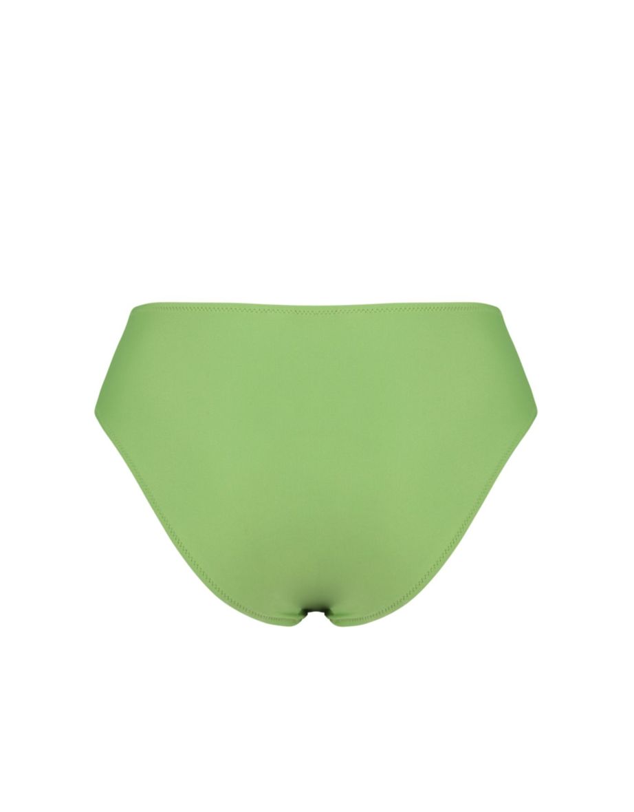 Green Plain Draped High Waist Regular Bikini Bottom - 3