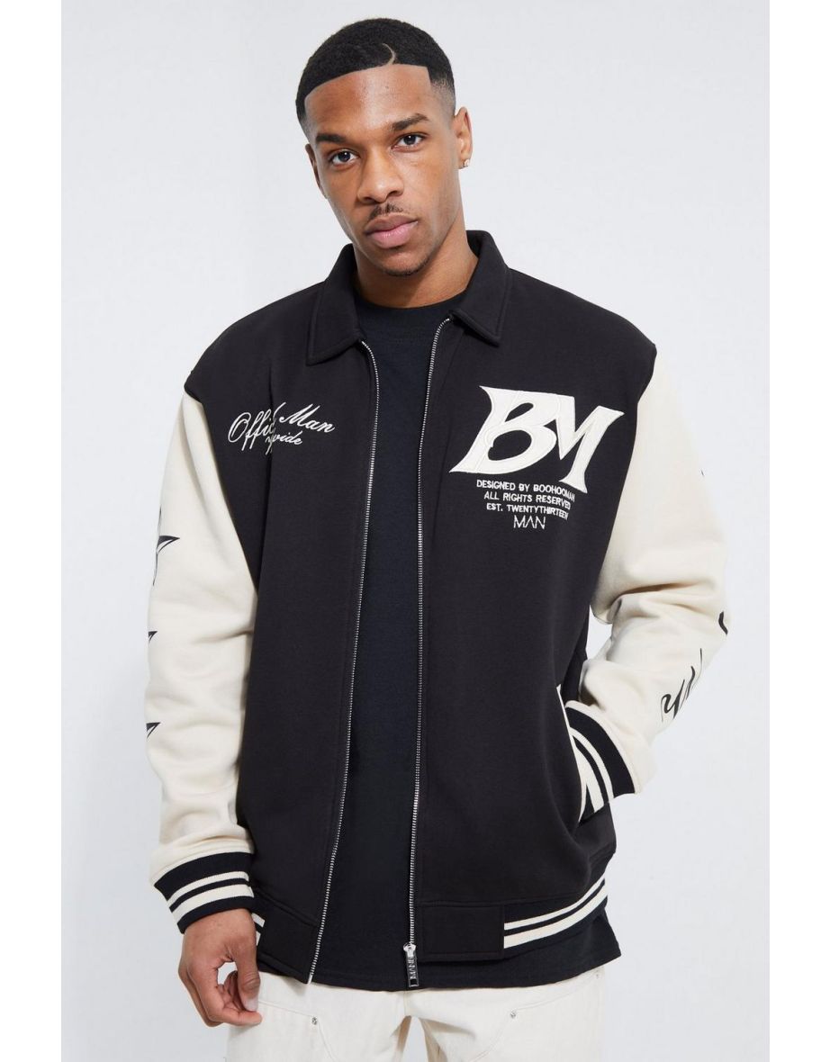 Oversized Badge Jersey Varsity Jacket