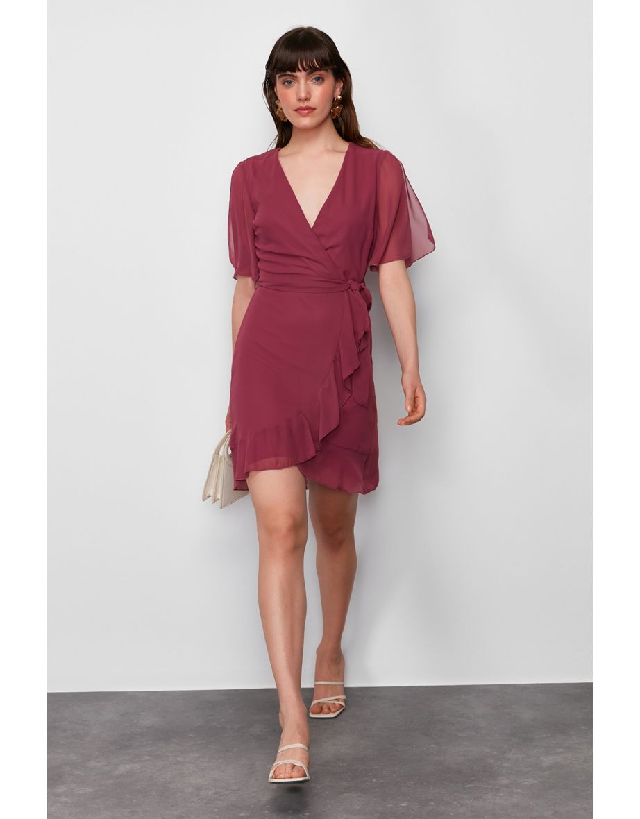 Trendyol Pink A-Line Mini Wrap Dress