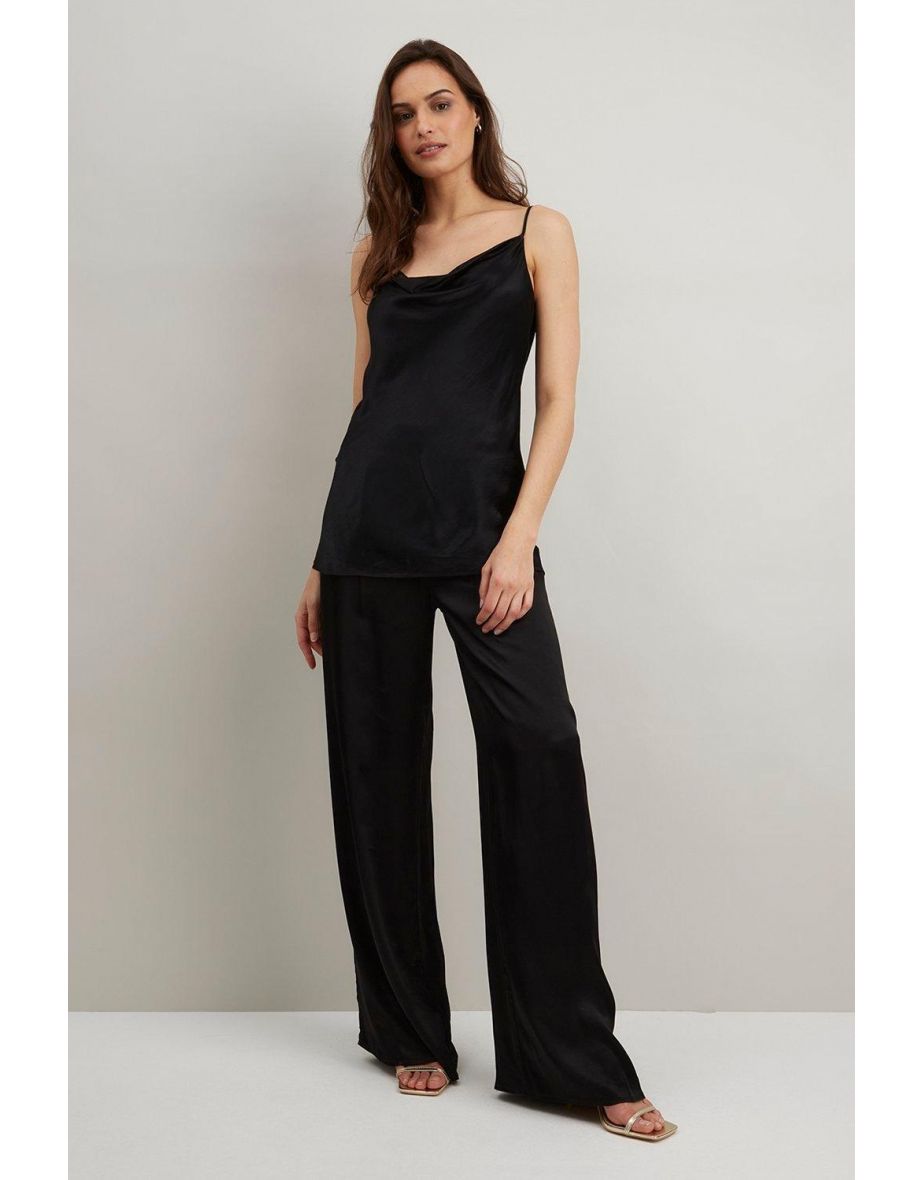Petite Black Satin Co-ord Trouser