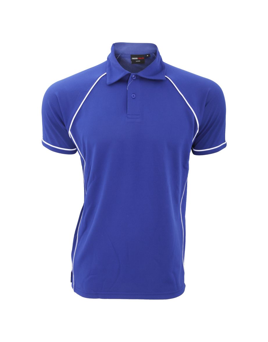 Finden & Hales Mens Piped Performance Sports Polo Shirt - Royal/White