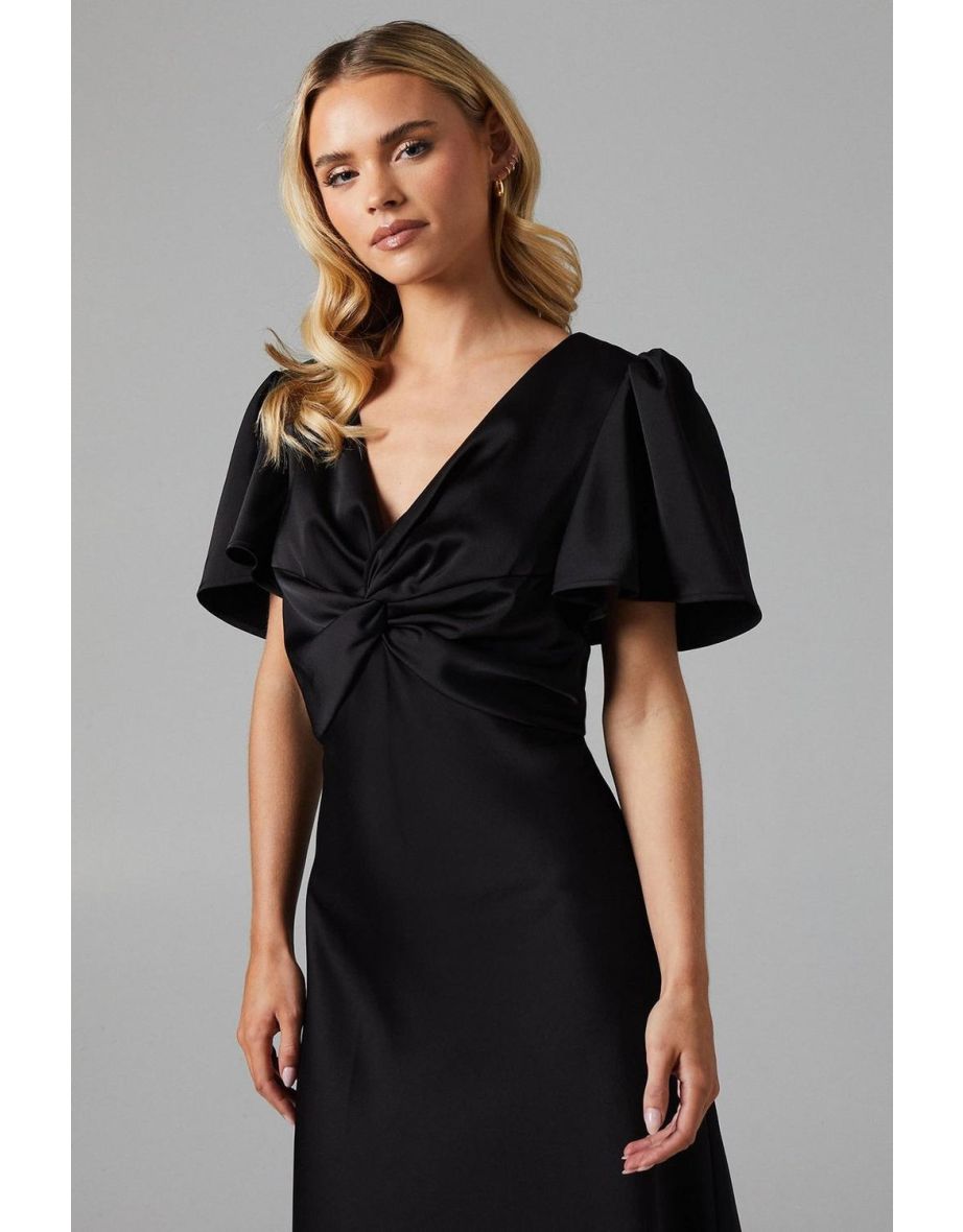 Petite Twist Front Angel Sleeve Maxi Bridesmaids Dress - 3