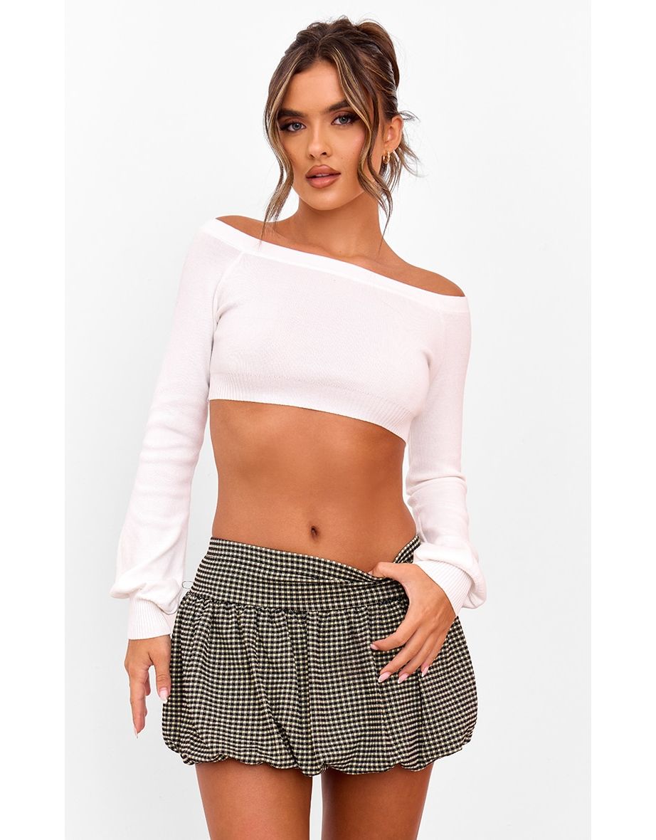 White Rib Knit Crop Top