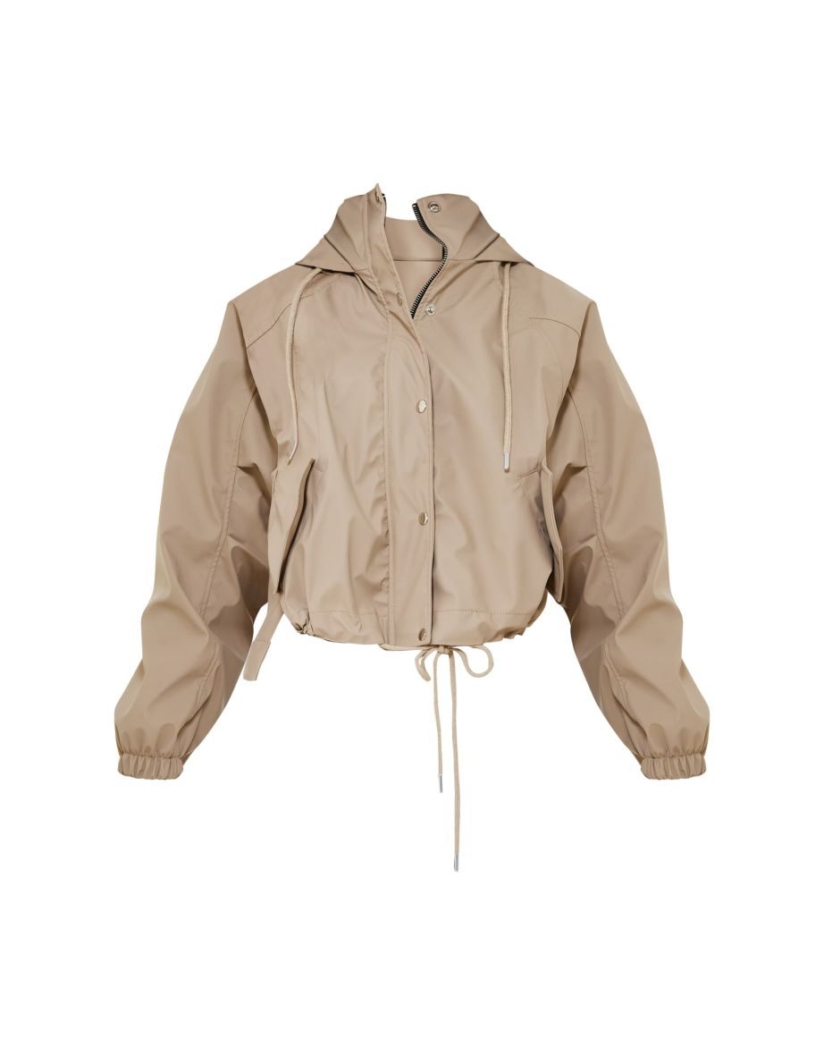 Beige Rubberised Hooded Drawstring Jacket - 4