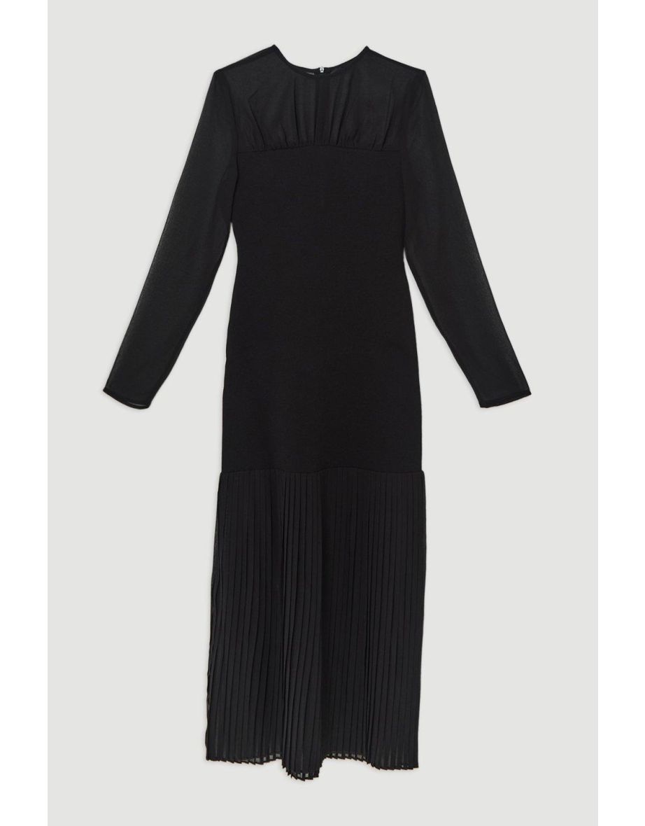 Ponte And Georgette Jersey Pleated Maxi Dress - 3