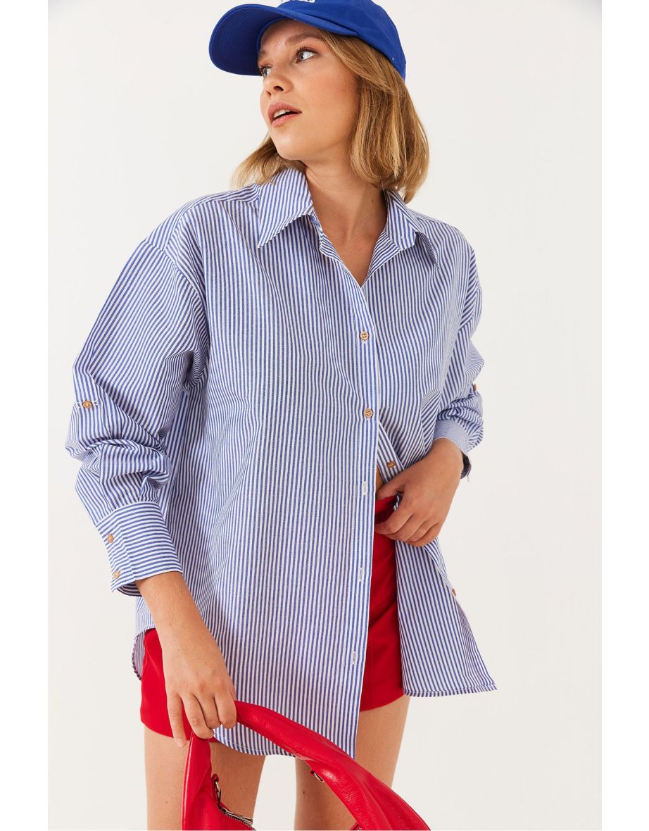 Women's Metallic Thread Striped Shirt - 7