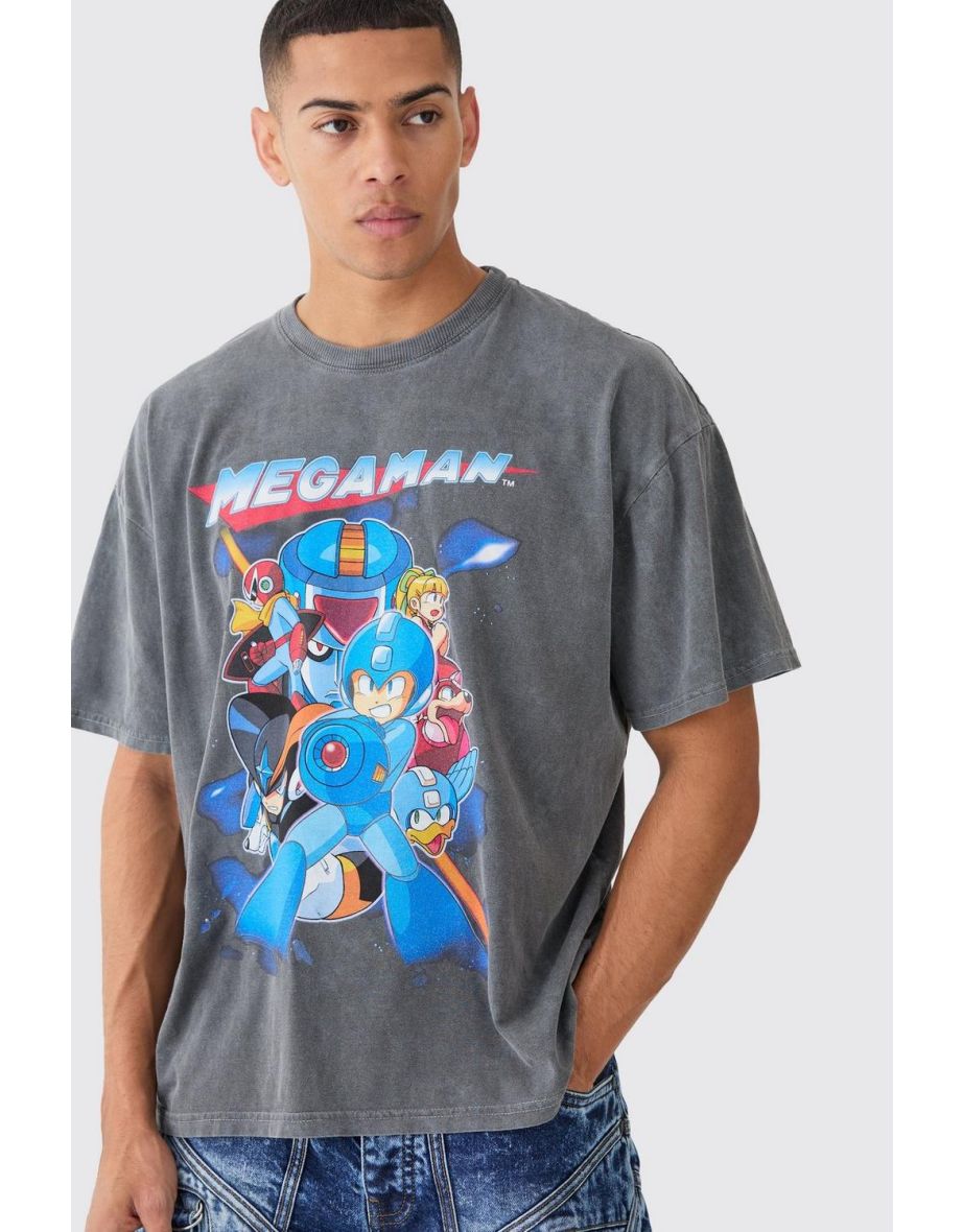 Oversized Megaman Wash License T-shirt - charcoal