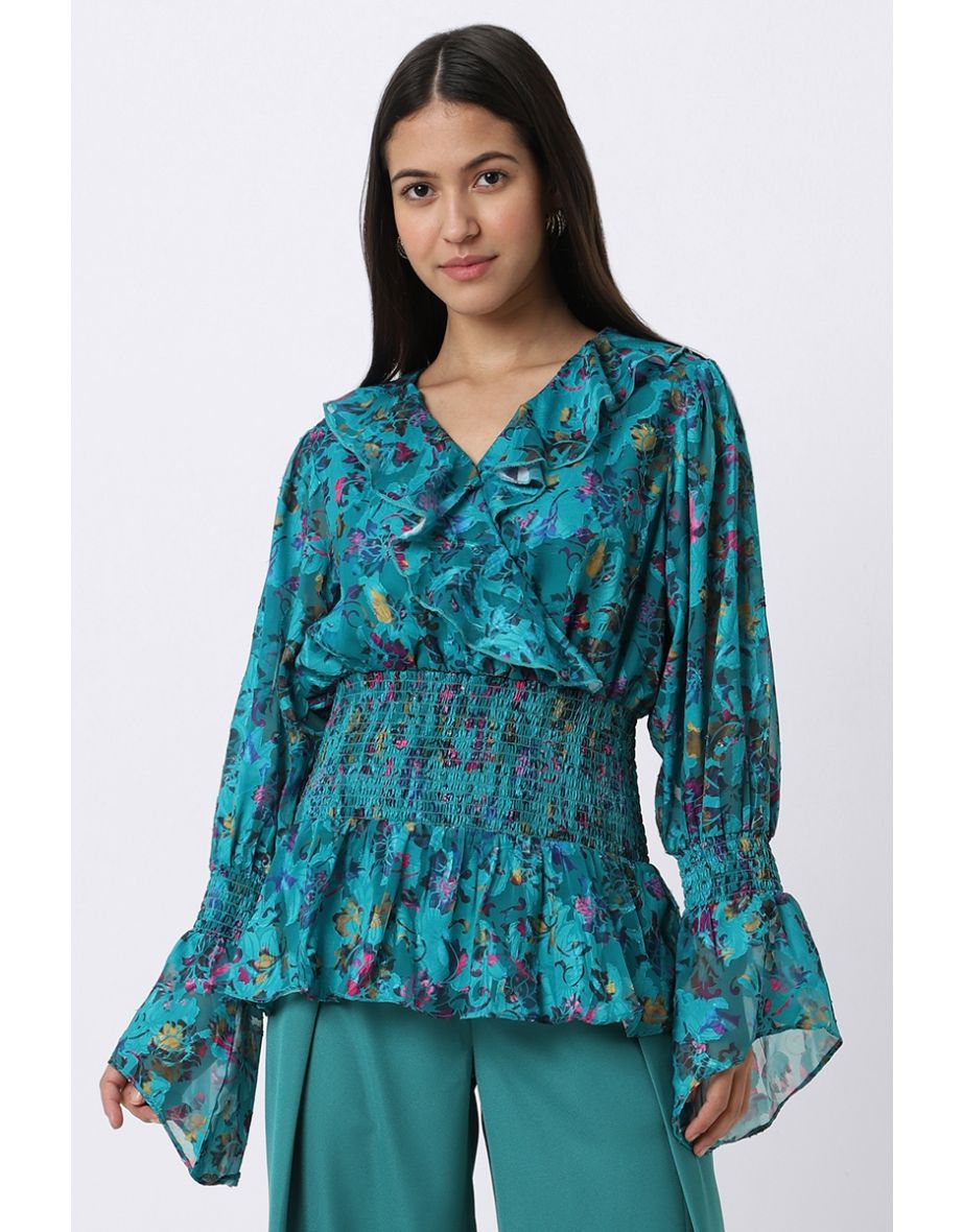 Ruffled Women Top With Floral Pattern