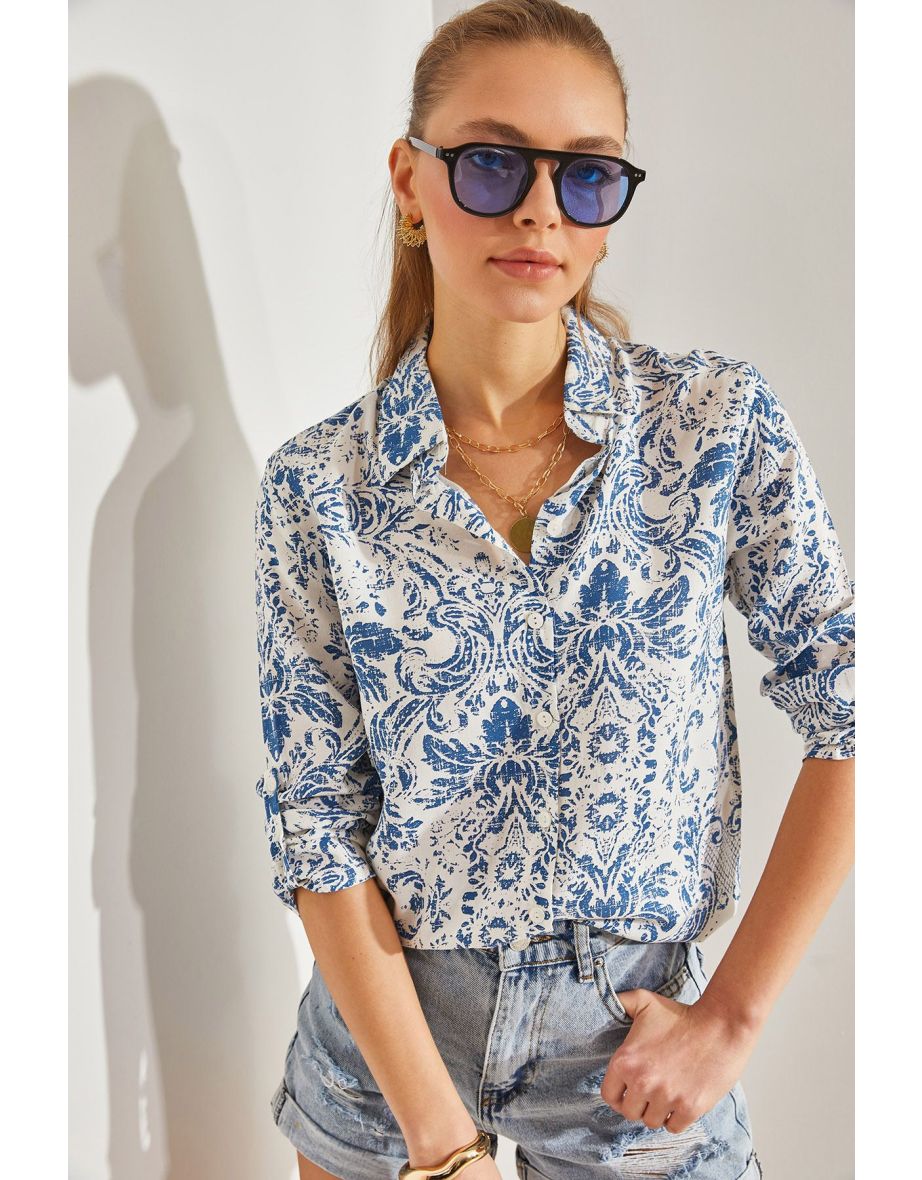 Women's Multi Patterned Sleeve Folded Shirt