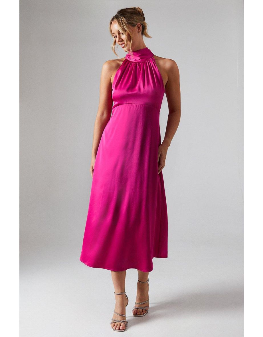 Satin Halter Neck Midaxi Bridesmaids Dress