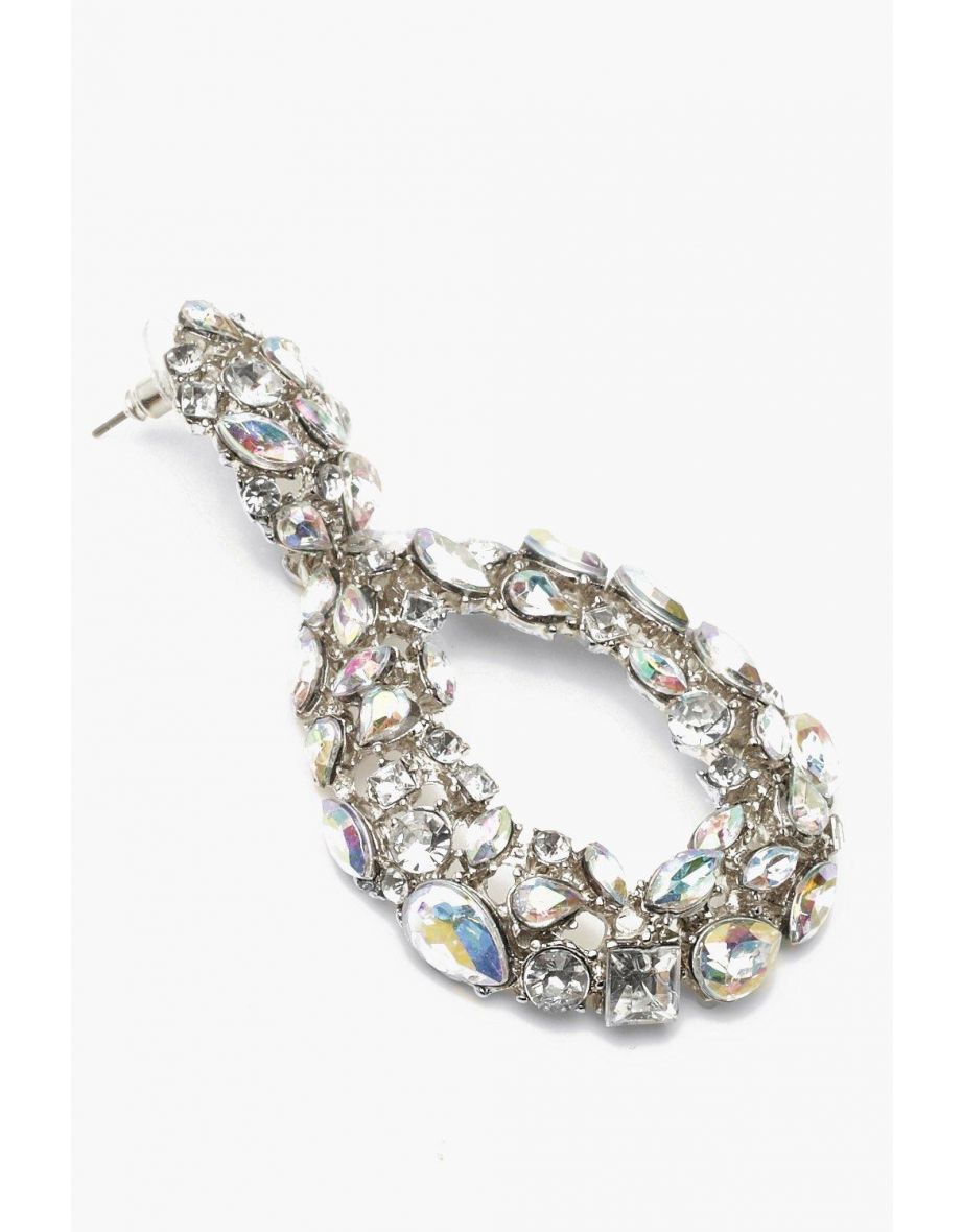 Statement Diamante Teardrop Earrings - silver - 2