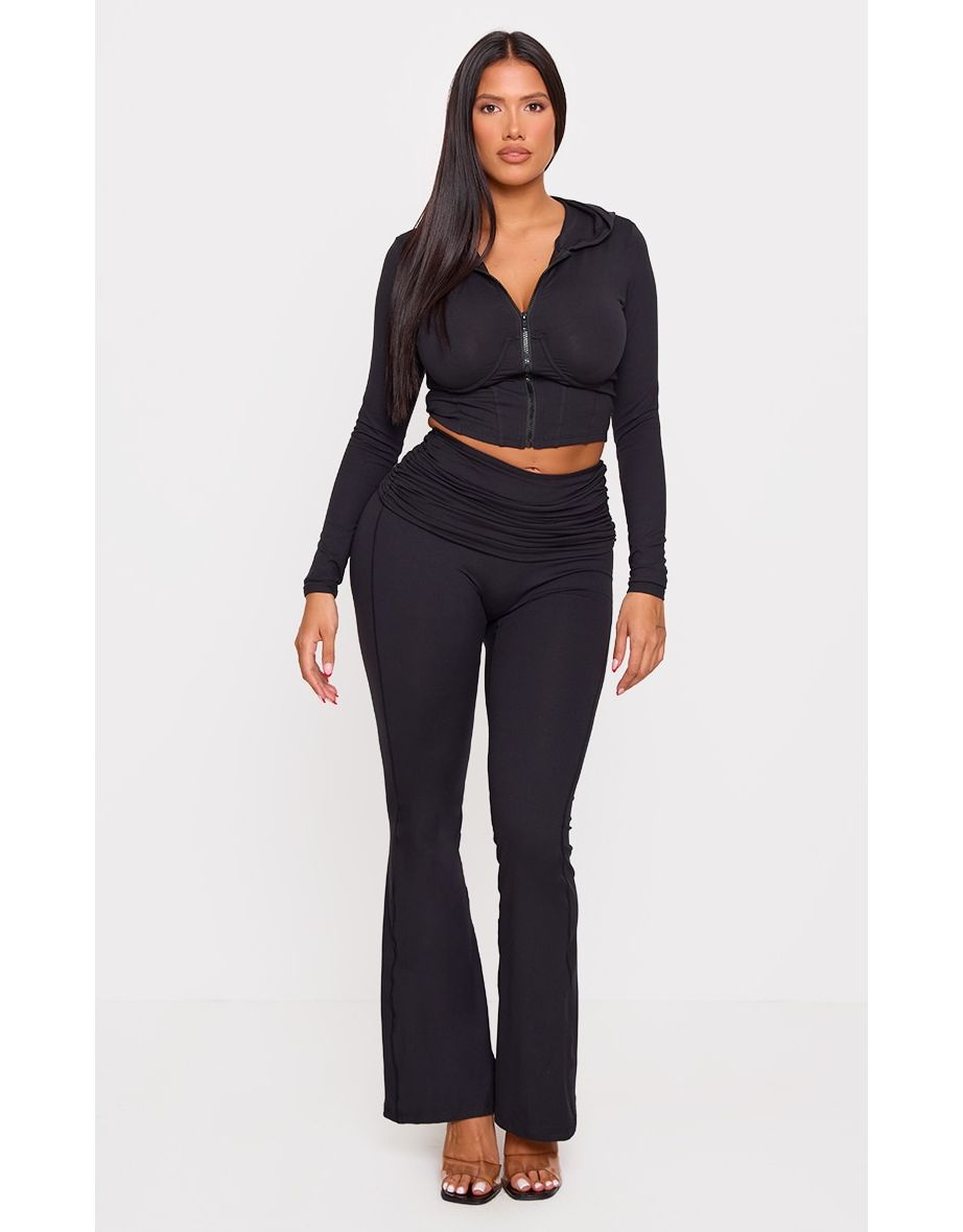 Shape Black Seamless Fold Over Trousers
