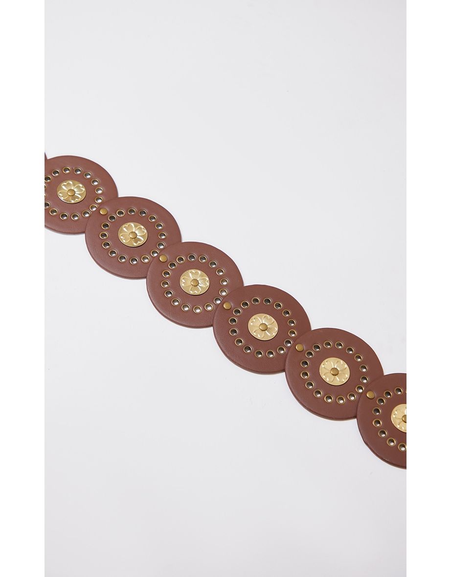 Brown Vintage Shield Disc Waist Belt - 2