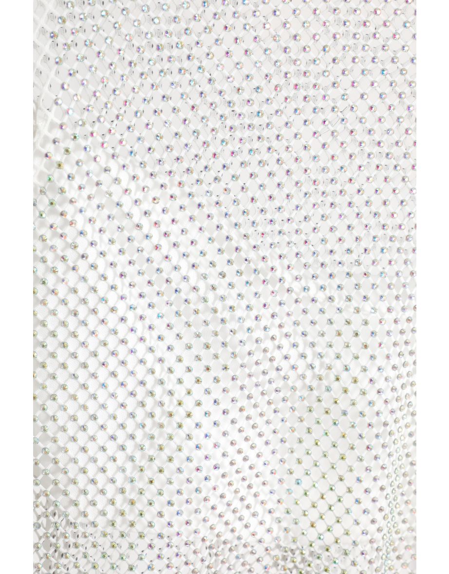 White Diamante Embellished Mesh Crop Top - 4
