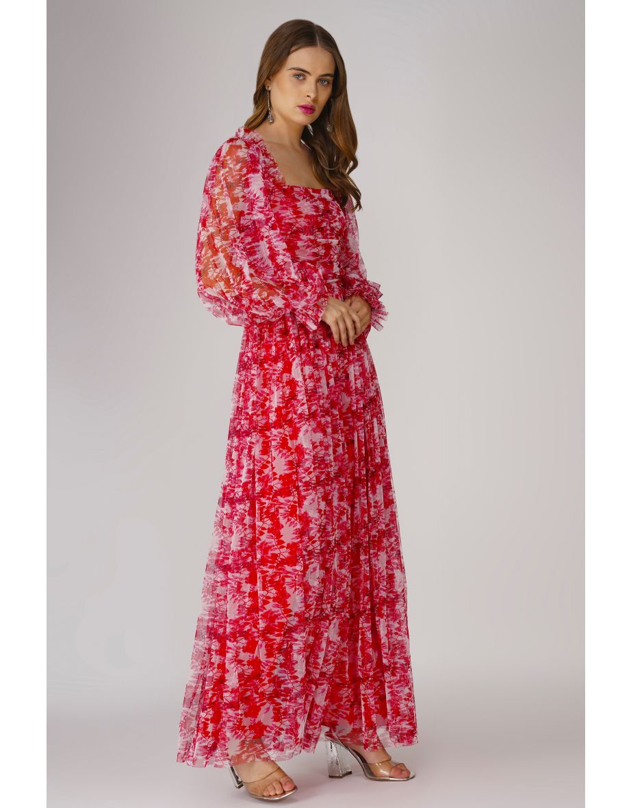 Lana Red Printed Tulle Dress - 3