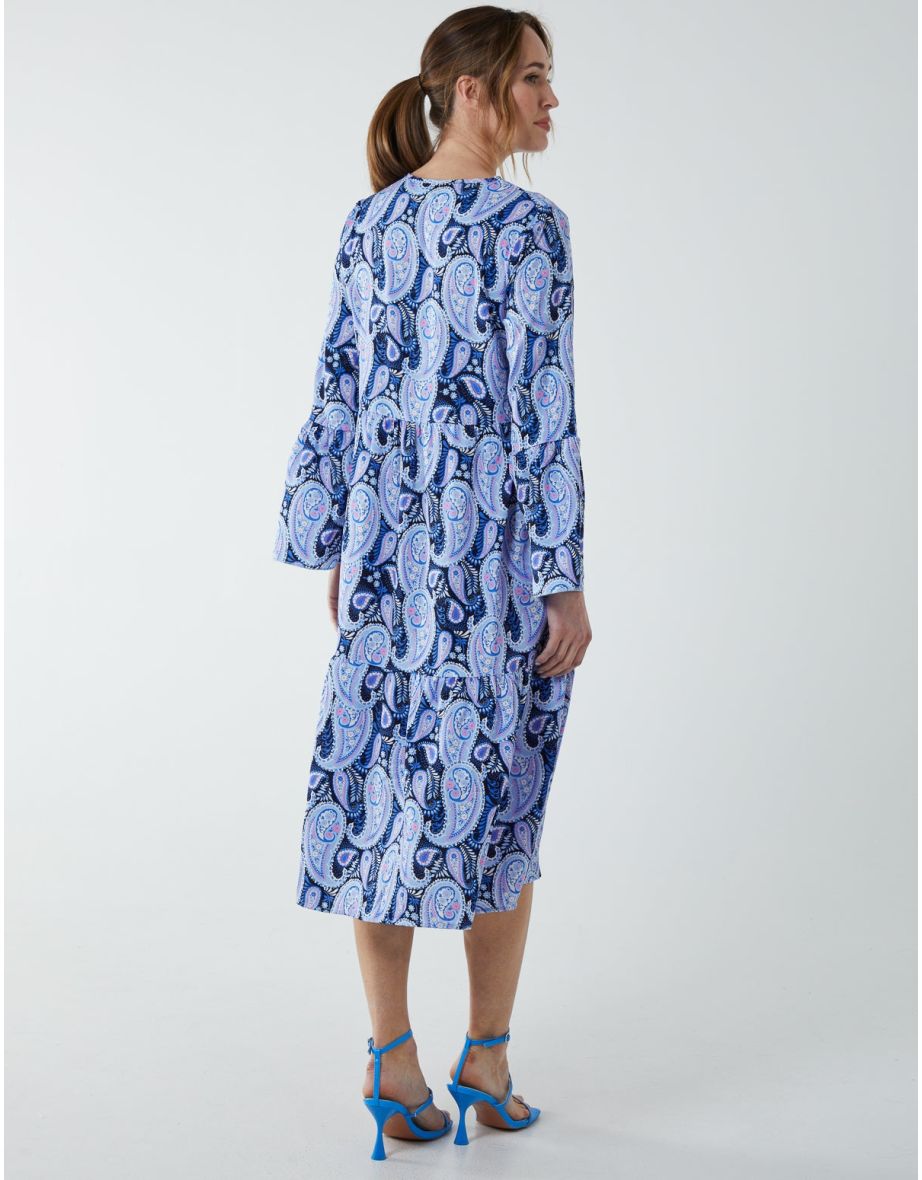 Paisley V Neck Midi Dress - 3