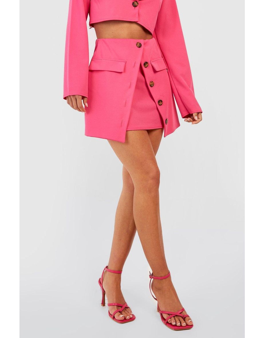 Crepe Button Front Mini Skirt - hot pink - 3