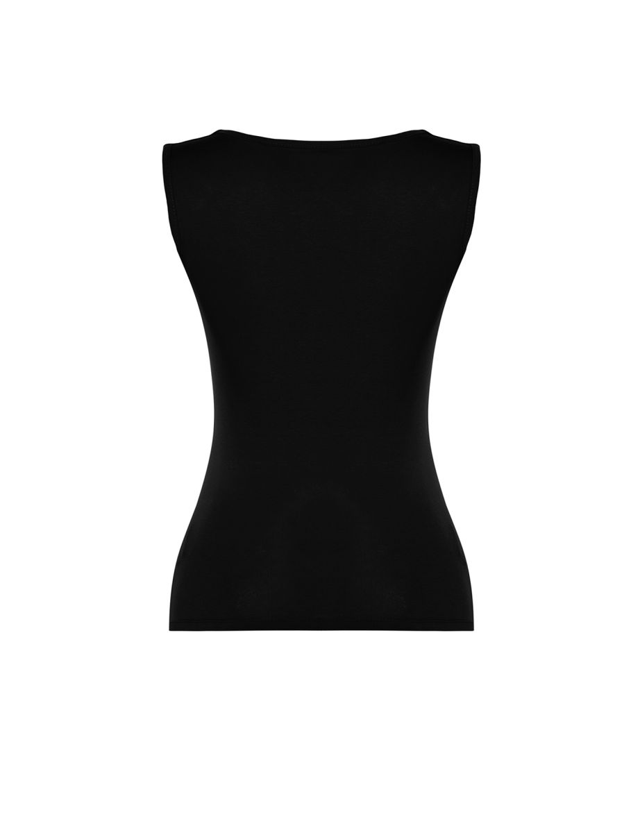 Black Square Neck Zero Sleeve Cotton Flexible Fitted Knitted Undershirt - 7