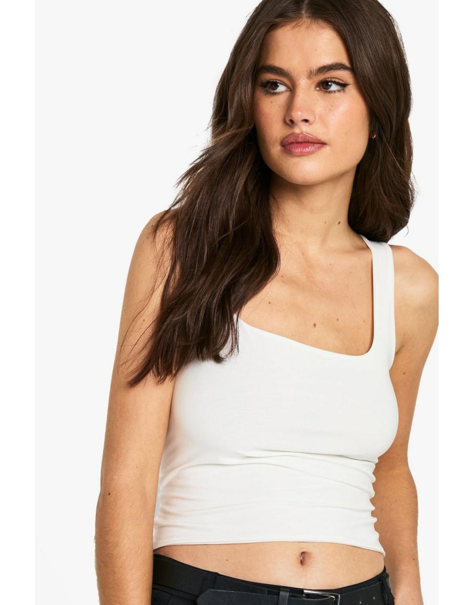 DOUBLE LAYER SLINKY SQUARE NECK VEST TOP - white - 3