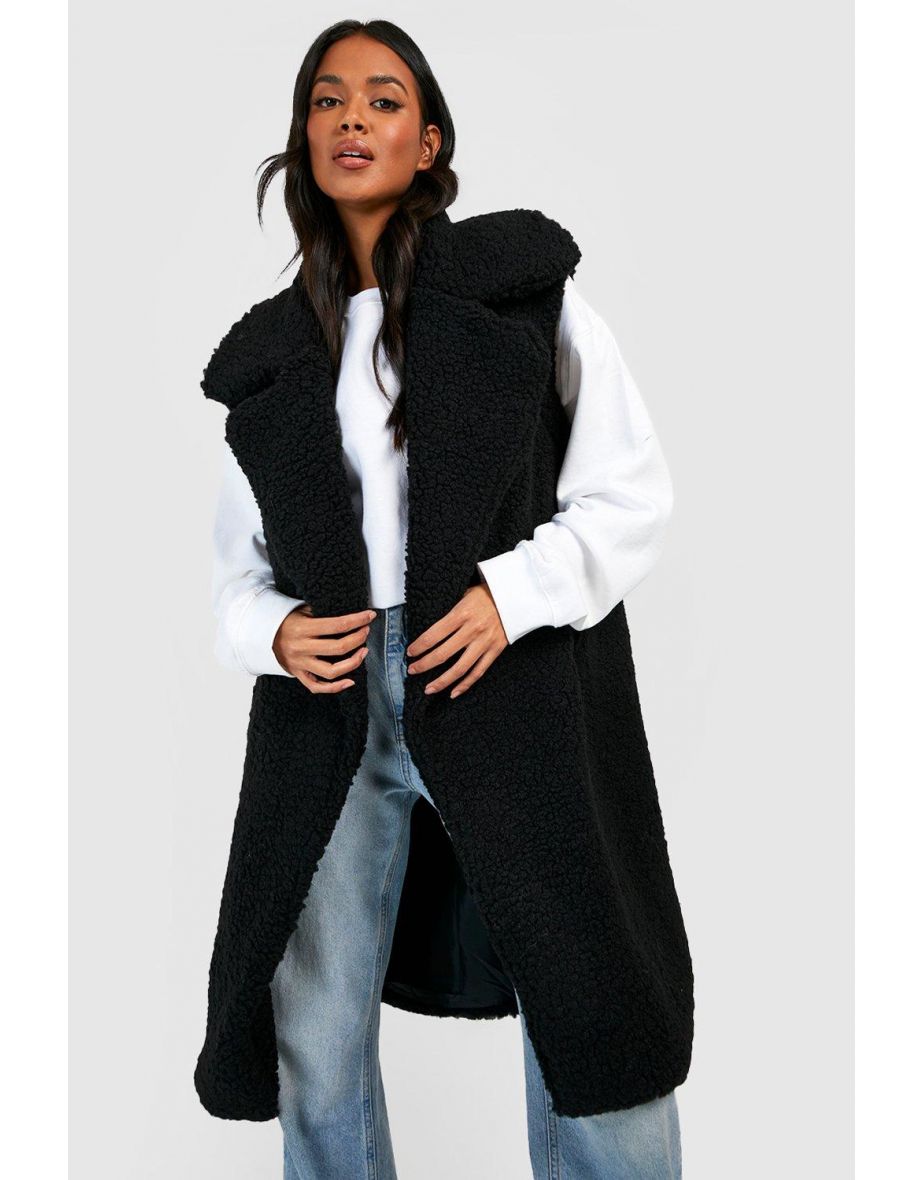 Black faux fur outlet longline gilet