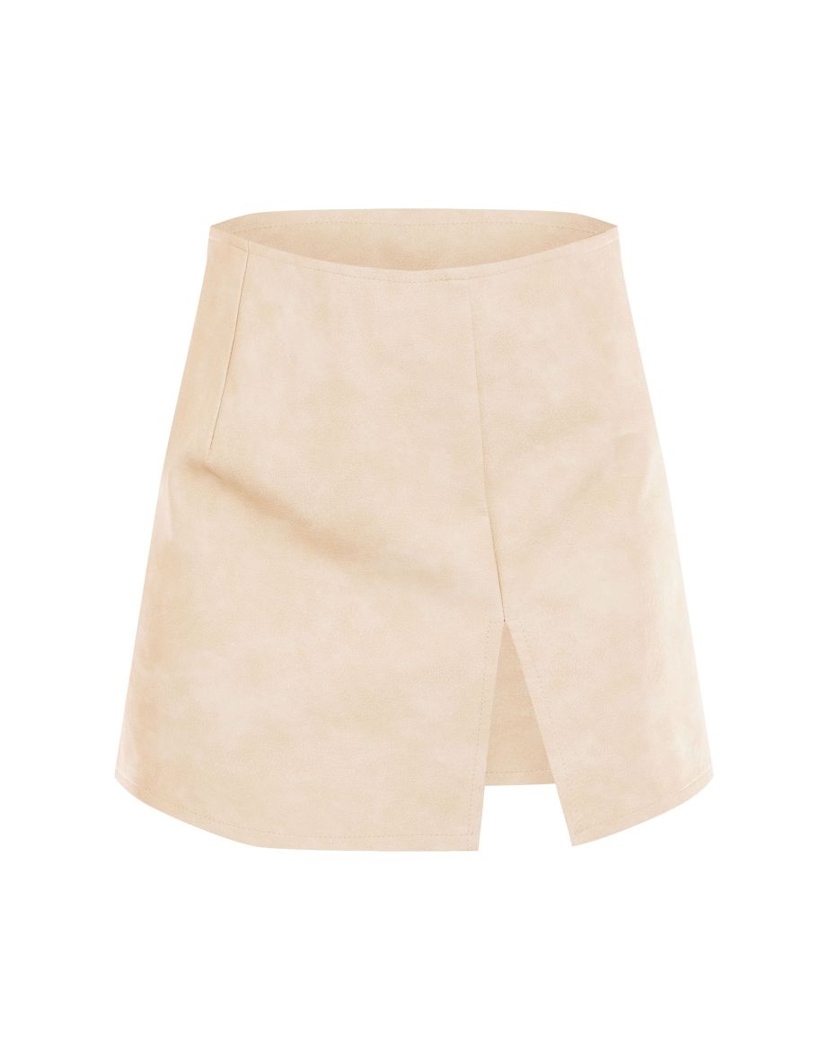 Petite Cream Washed Faux Leather Split Mini Skirt - 5