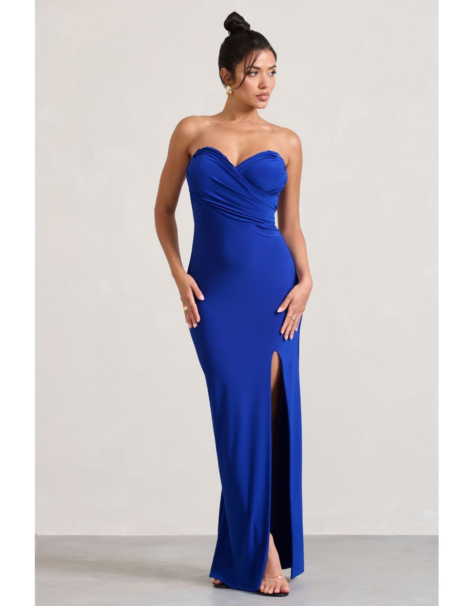 Dynamite | Royal Blue Pleated Bodice Split Maxi Dress - 4