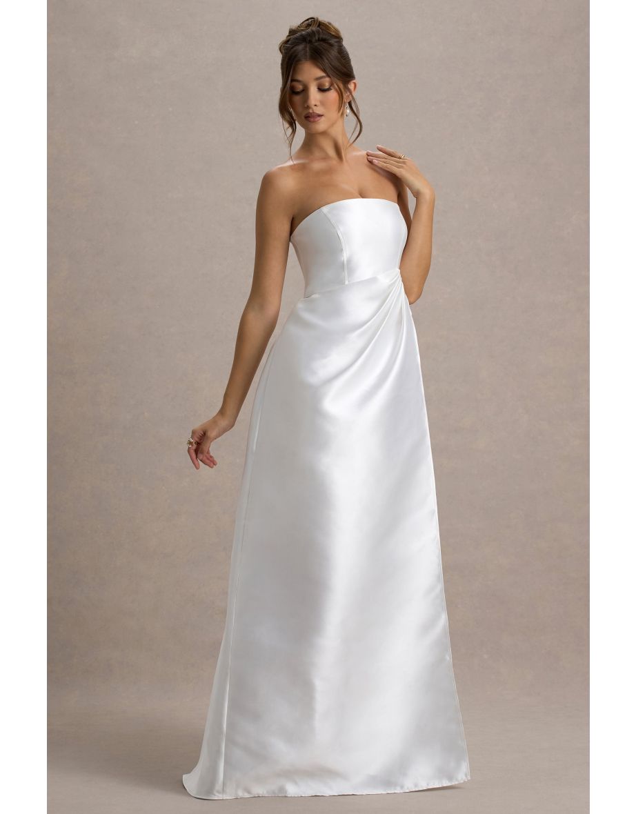 Universe | White Bandeau Split Puff-Skirt Maxi Dress - 5