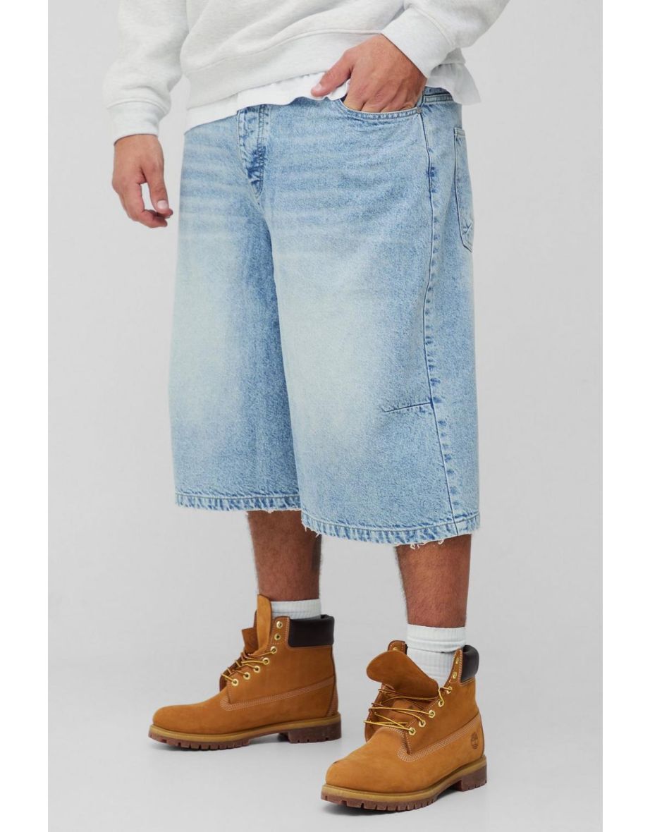 Plus Washed Distressed Hem Jorts - stonewash