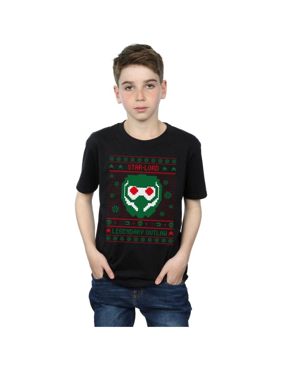 Marvel Boys Guardians Of The Galaxy Vol. 2 Star Lord Fair Isle T-Shirt - Black