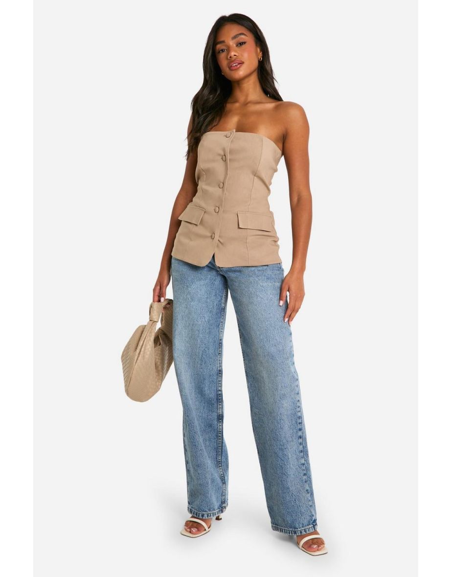 Super Stretch Fitted Longline Bandeau Waistcoat - camel