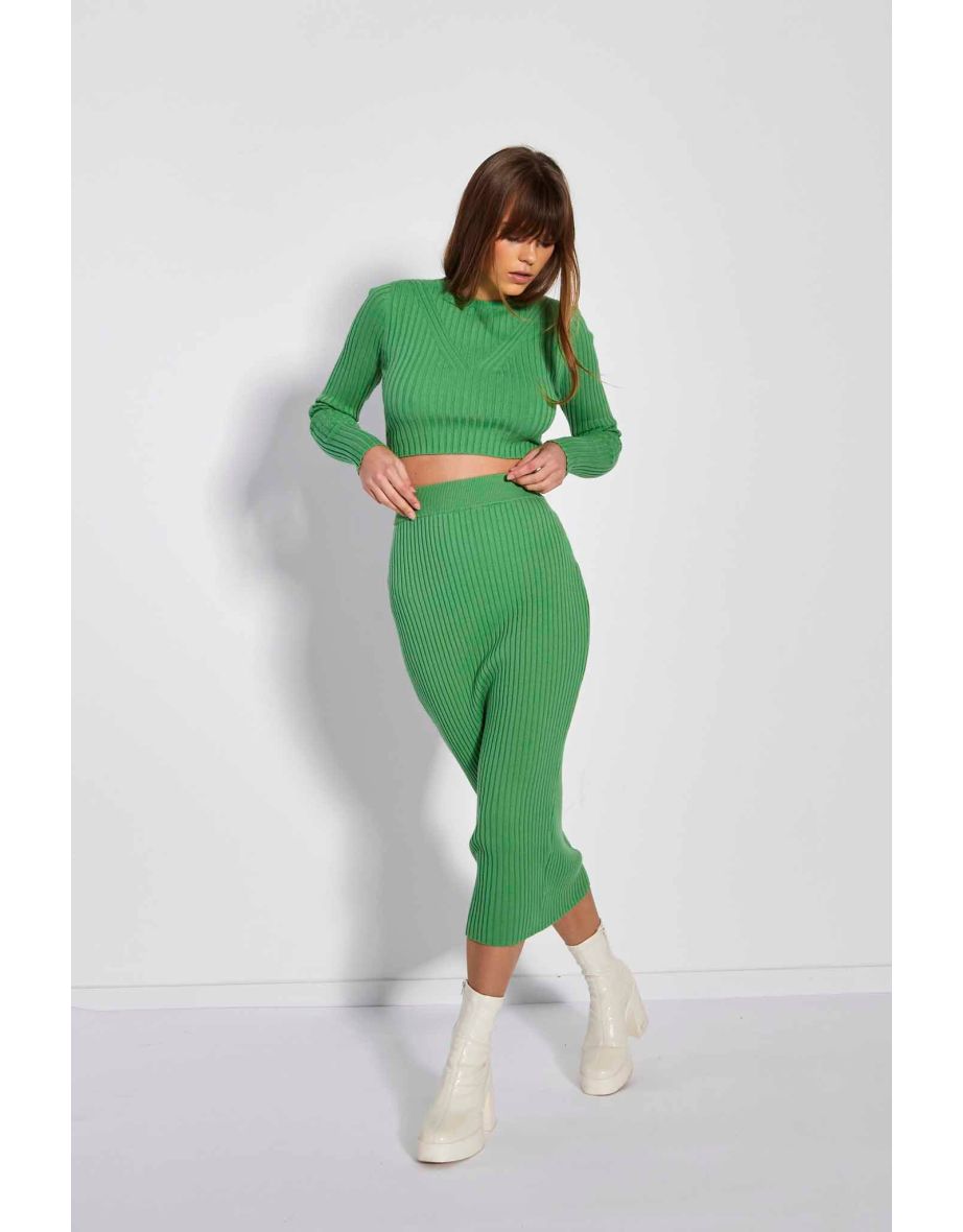 Shop Glamorous Care Apple Green Rib Knit Midi Pencil Skirt Online in Bahrain VogaCloset