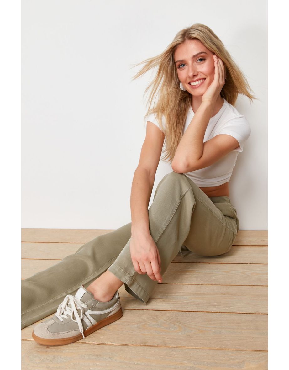 Khaki 100% Tencel™ High Waist Jeans with Elastic Waist